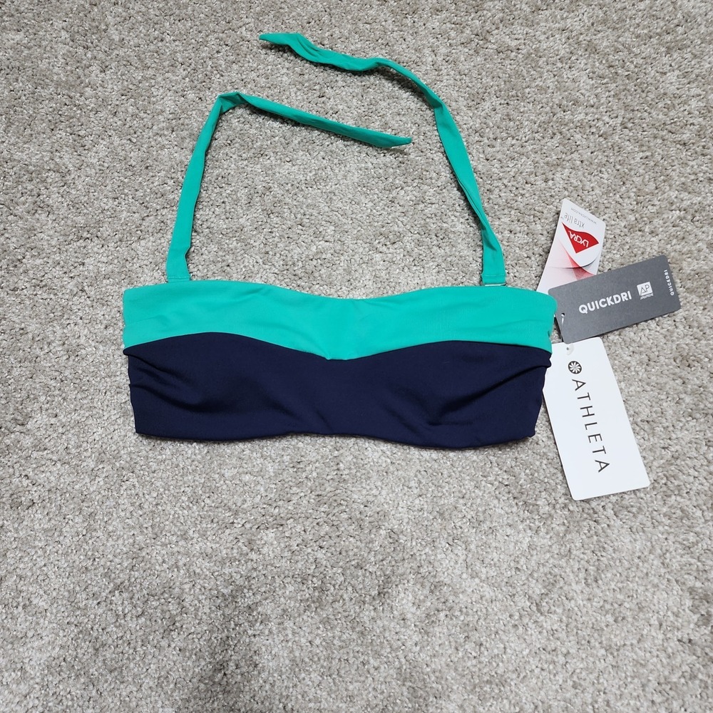 NWT Athleta Chroma Bandeau Bikini Top Blue Teal XS Cup Size A-C Halter Swimwear